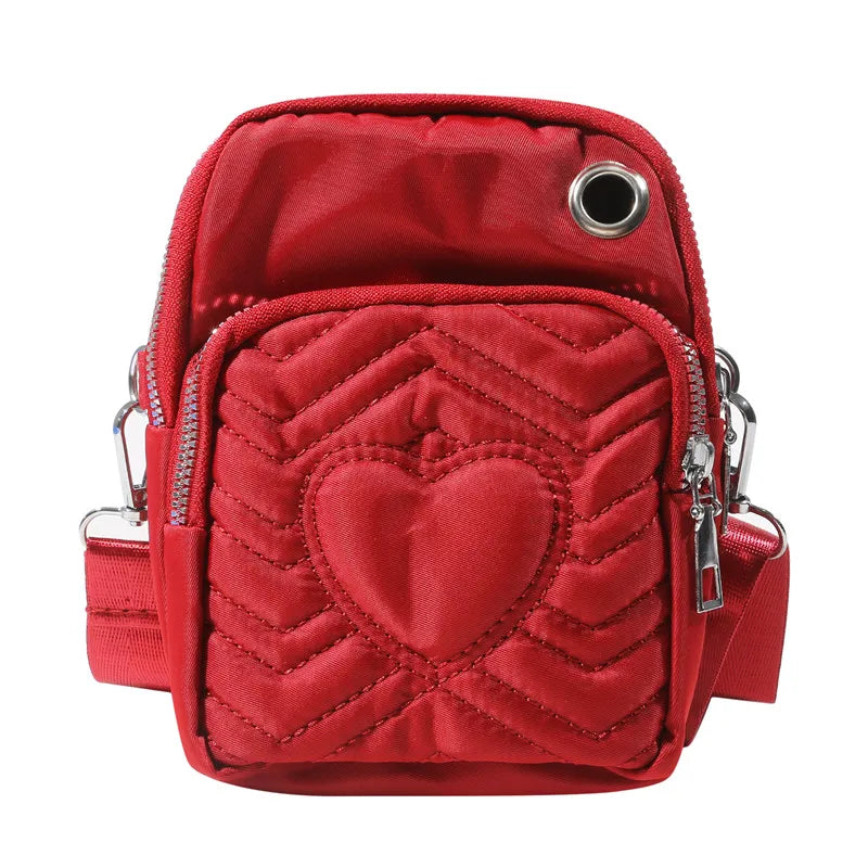 Women Heart Wallet PU Mobile Phone Clutch Shoulder Bag Ladies Purse