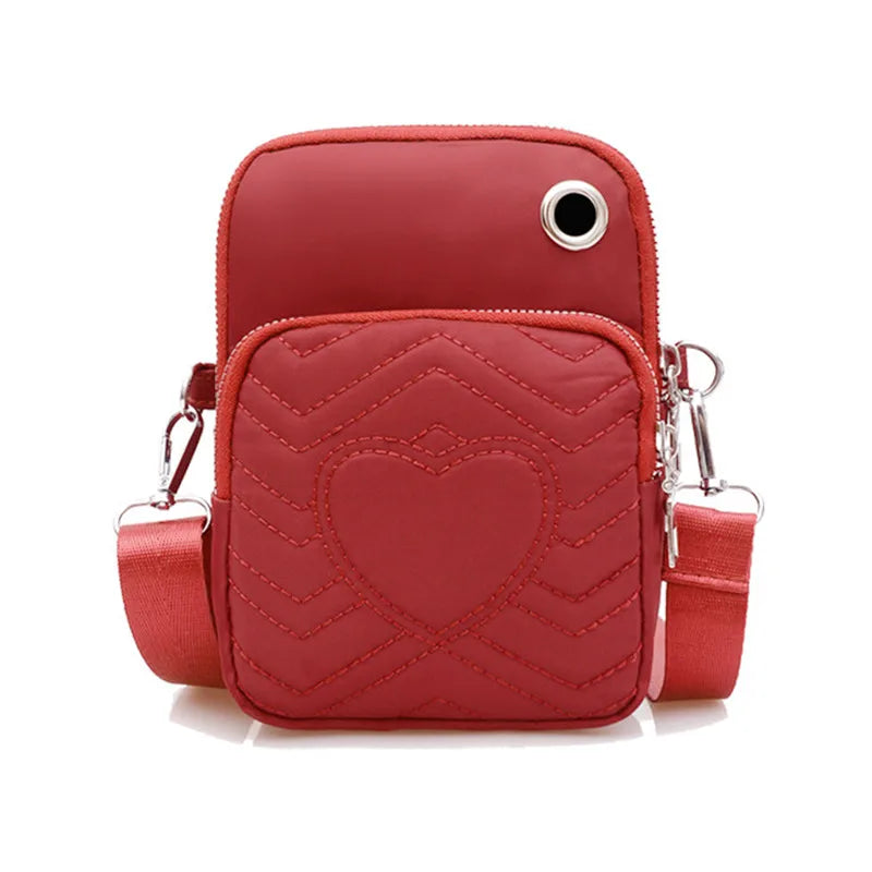Heart PU Multifunctional Phone Clutch Ladies Purse Large Messenger Bag