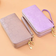 Women's Leather Double Zipper Handbag Large Capacity Phone Bag