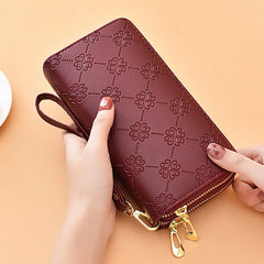 Women's Leather Double Zipper Handbag Large Capacity Phone Bag