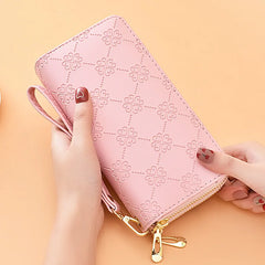 Women's Leather Double Zipper Handbag Large Capacity Phone Bag