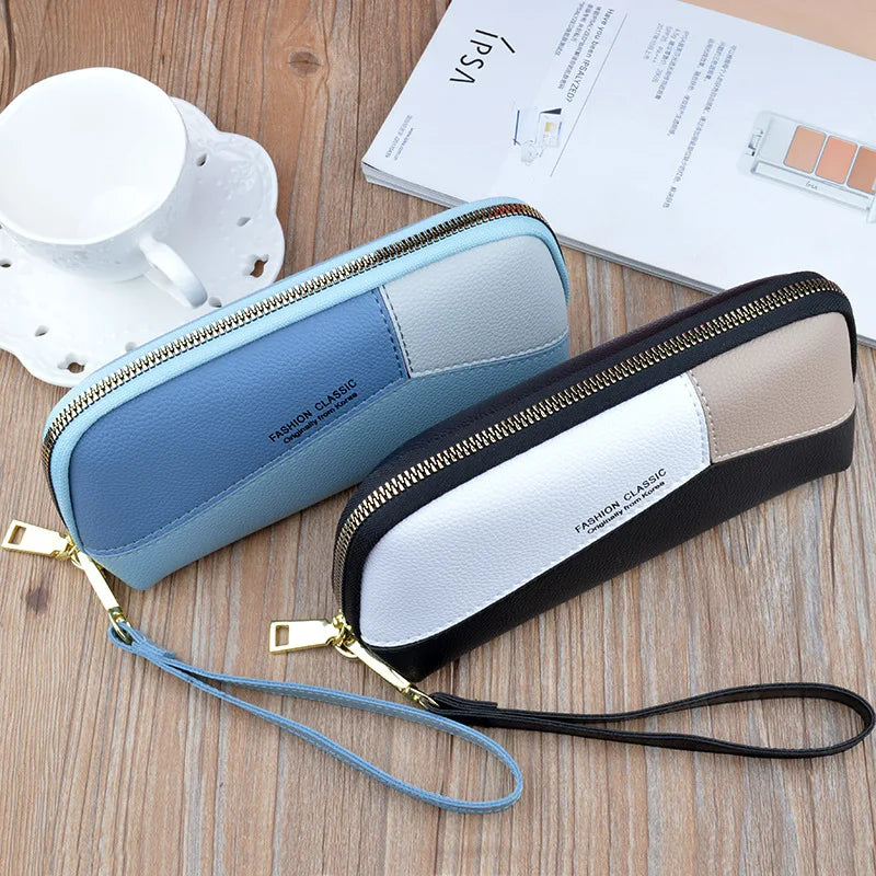 Women's Long Clutch Bag with Hand Strap and Zipper