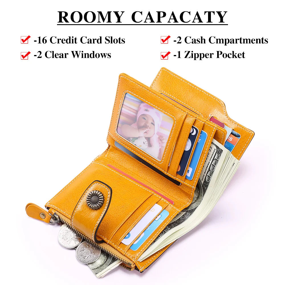 Short Leather Wallet for Women Multi-function Cowhide Wallet