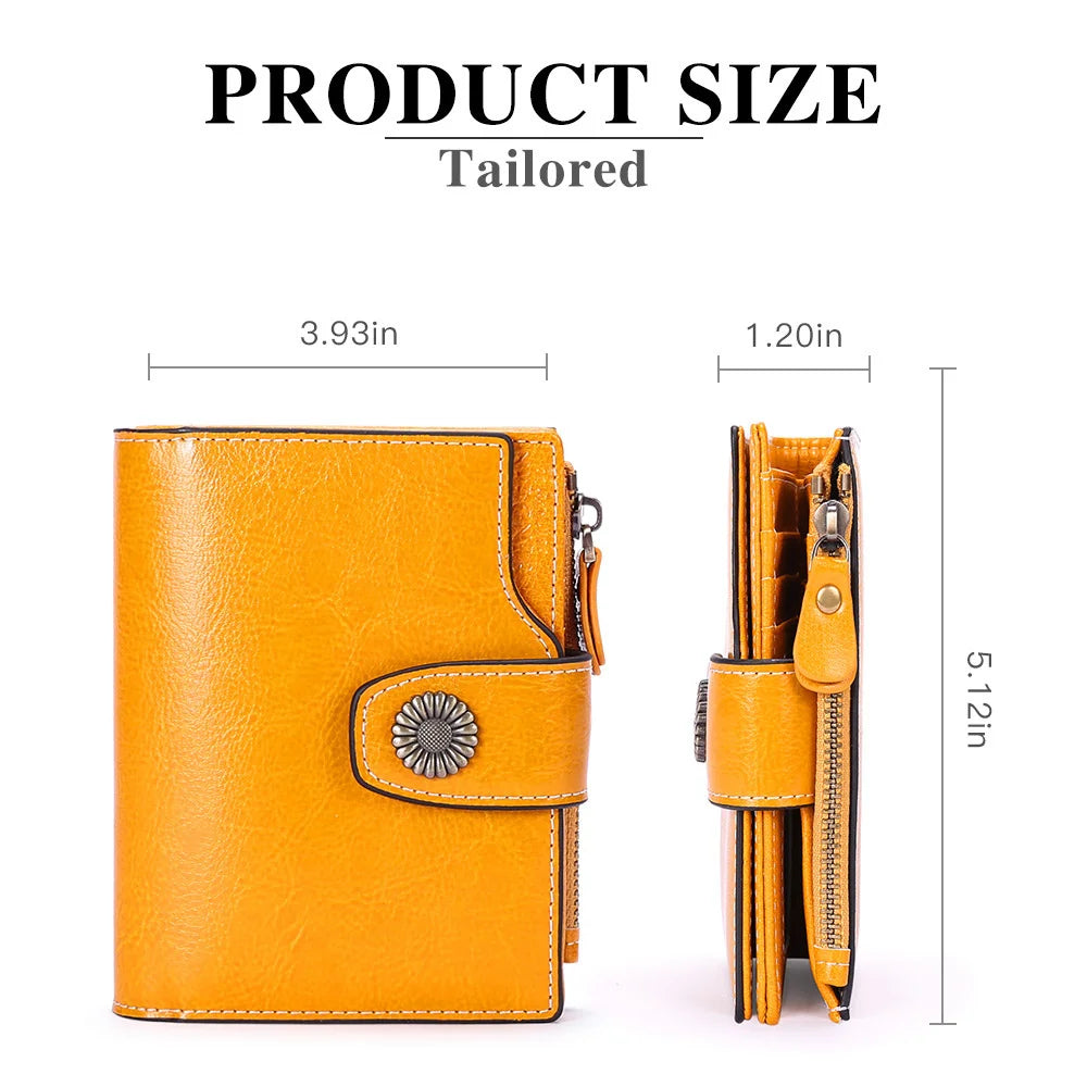 Short Leather Wallet for Women Multi-function Cowhide Wallet