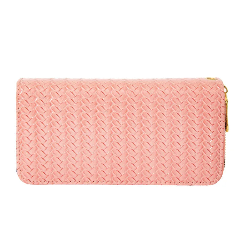 Woven Pattern Leather Wallet, Large Capacity Clutch