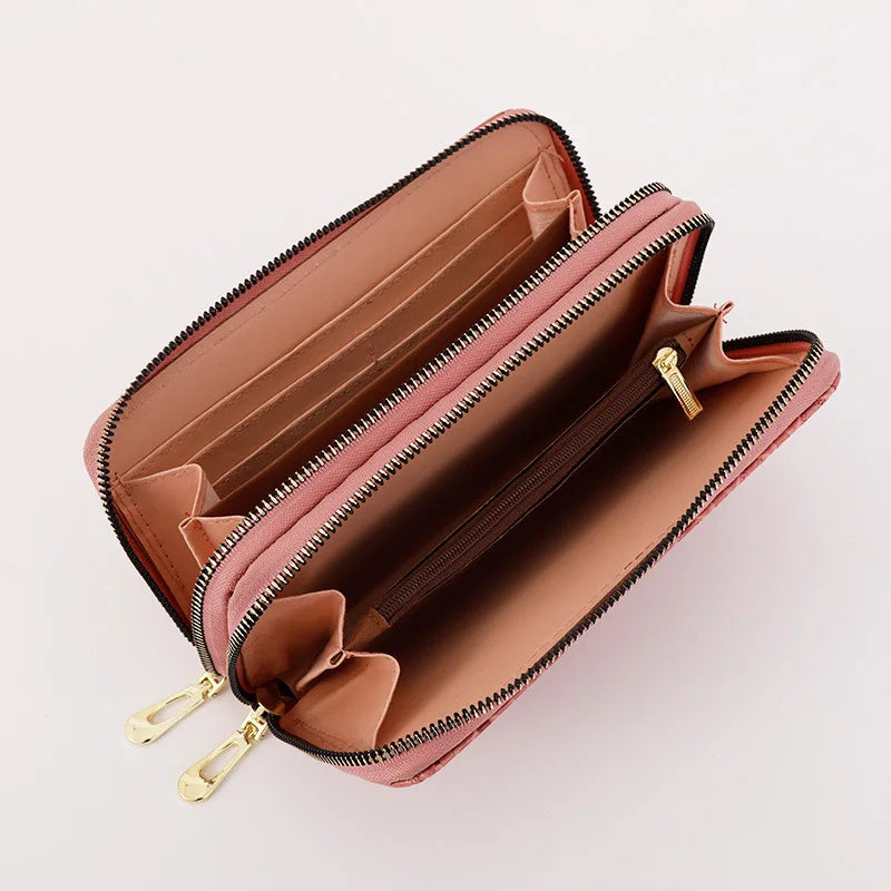 Woven Pattern Leather Wallet, Large Capacity Clutch