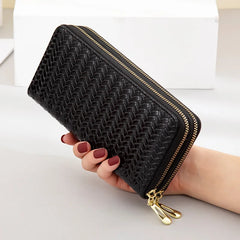 Woven Pattern Leather Wallet, Large Capacity Clutch