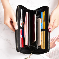 Women's Long Woven Handbag with Tassel Zipper