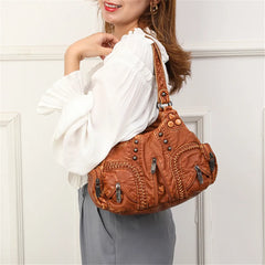Rivet Weave Crossbody Bag Vintage Large Handbag Female Travel Totes