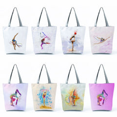 Watercolor Gymnastics Art Printed Handbags For Women Ladies Big Tote Bag