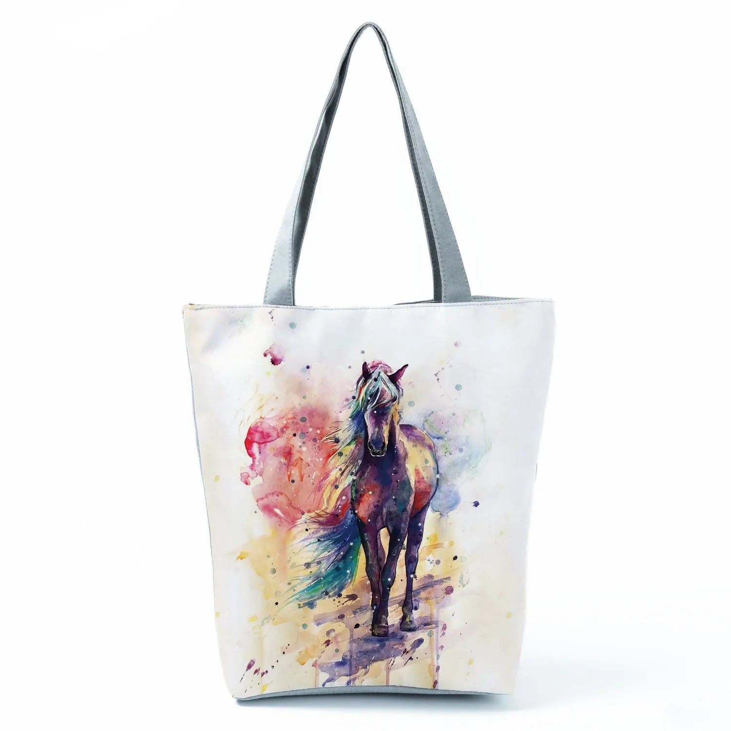 Watercolor Horse Print Handbag High Capacity Casual Shopping Bag