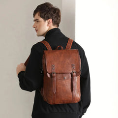 Waterproof Men's Leather Backpack Vintage Style 15.6 Inch Laptop Bag