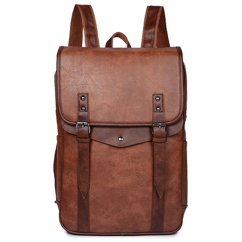 Waterproof Men's Leather Backpack Vintage Style 15.6 Inch Laptop Bag