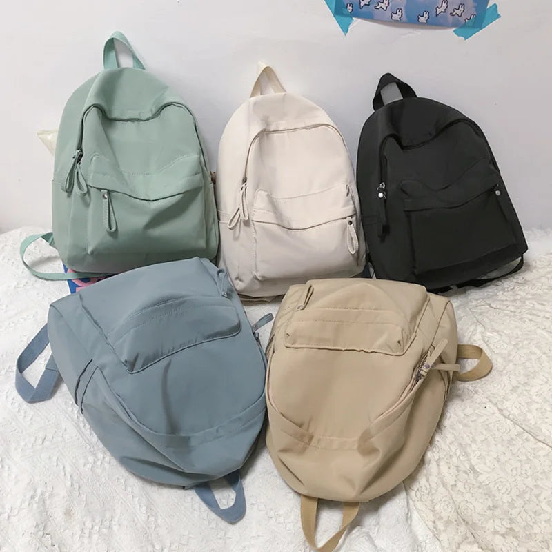 Waterproof Nylon Backpack Women Solid School Backpacks for Teenage Girls
