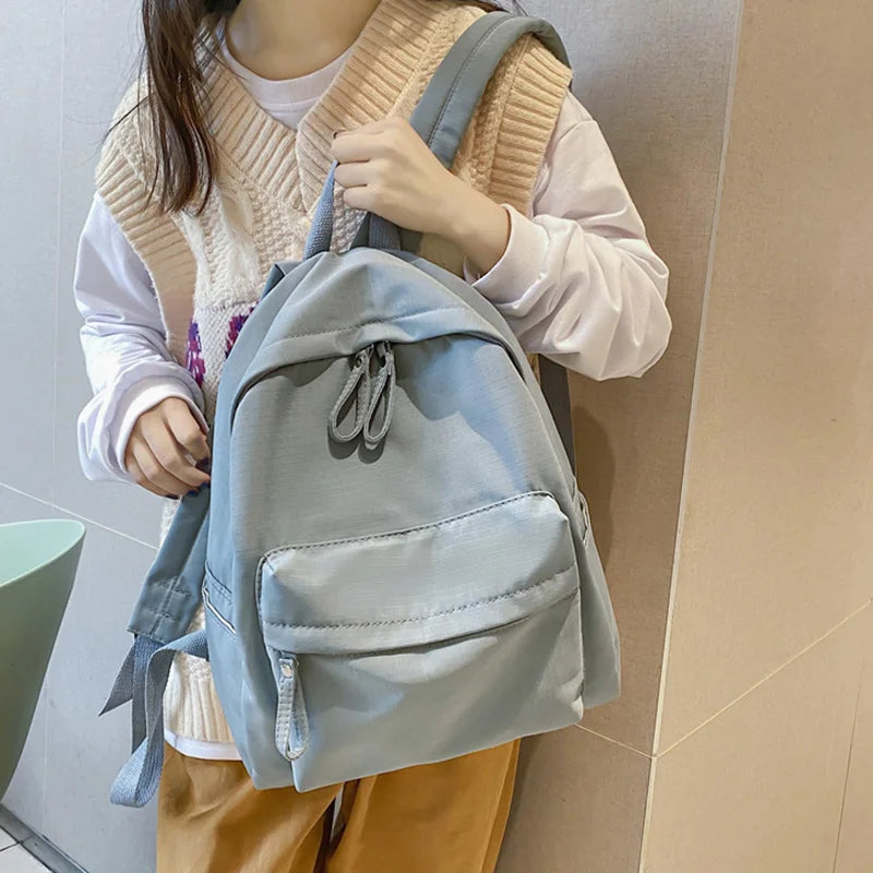 Waterproof Nylon Backpack Women Solid School Backpacks for Teenage Girls