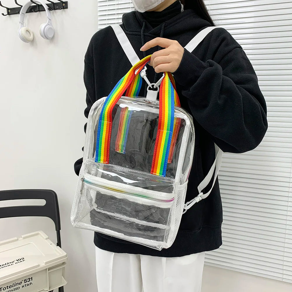 Waterproof Transparent PVC Women Backpack Female Schoolbag Candy College Teenage
