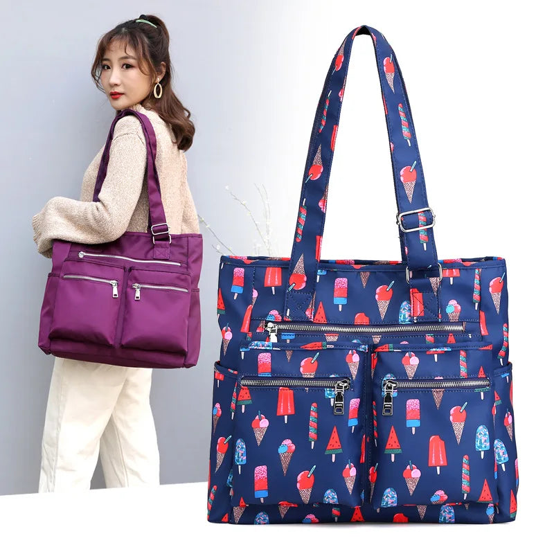 Waterproof Women Handbag Large Shoulder Bag Nylon Tote Purple Mummy Diaper Bags