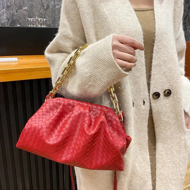 Weave Clouds Handbag Women's Bag PU Leather Thick Chain Shoulder Bag