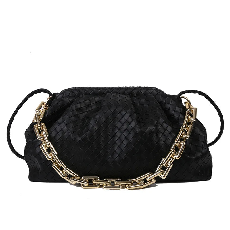 Weave Clouds Handbag Women's Bag PU Leather Thick Chain Shoulder Bag
