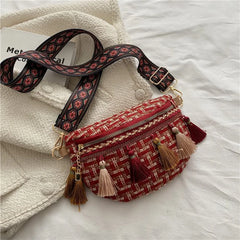 Stylish Tassel Waist Pack Female Waist Bag Ladies Wide Strap Crossbody Chest Bag