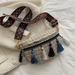 Stylish Tassel Waist Pack Female Waist Bag Ladies Wide Strap Crossbody Chest Bag