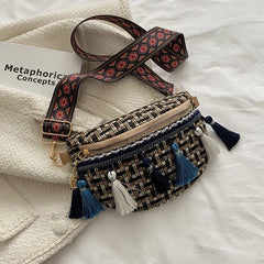 Stylish Tassel Waist Pack Female Waist Bag Ladies Wide Strap Crossbody Chest Bag