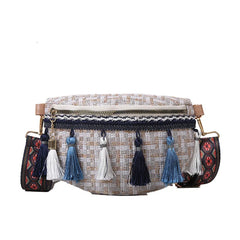 Stylish Tassel Waist Pack Female Waist Bag Ladies Wide Strap Crossbody Chest Bag