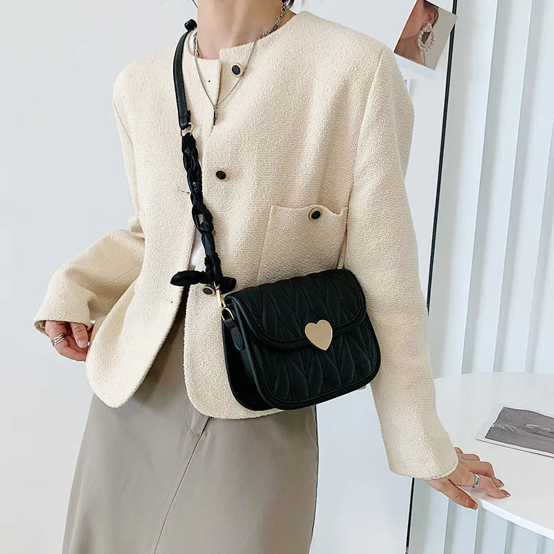 Women PU Leather Shoulder Bag Retro INS Female Handbags Lady White/Black/Khaki C