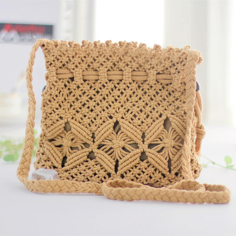 Mini Crossbody Bucket Bag Straw Handbag