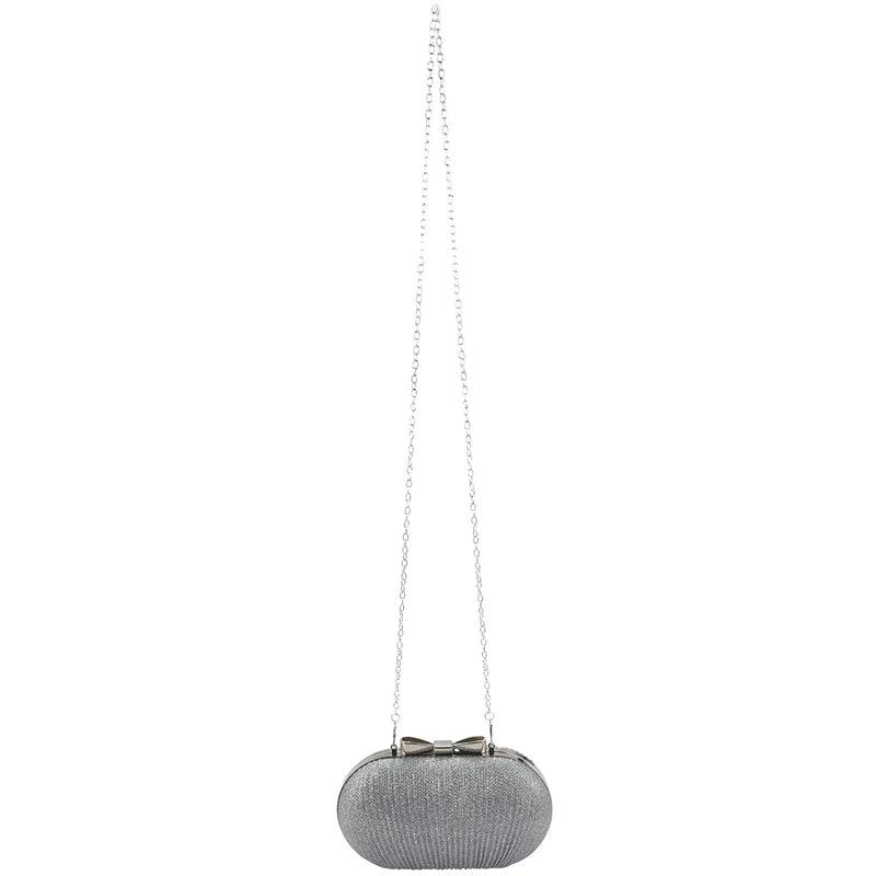 Bridal Beaded Evening Bag Chain Shoulder Handbag Clutch (Silver)