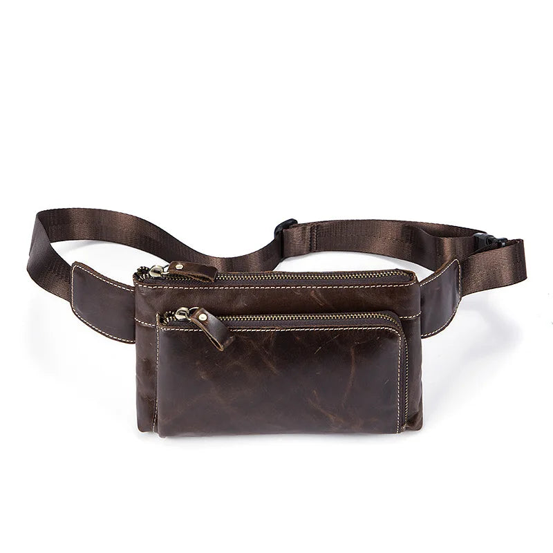 Weduoduo Men Waist Bag Leather Men Bag Phone Case Cover Travel Money Belt Bag