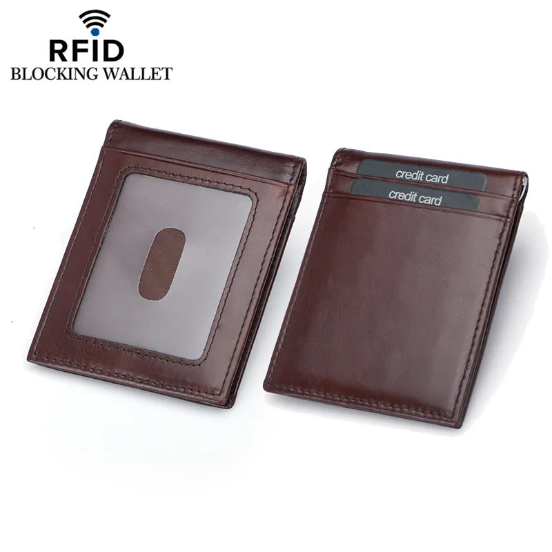 Weduoduo Men Money Clip Mini Wallet Genunie Leather