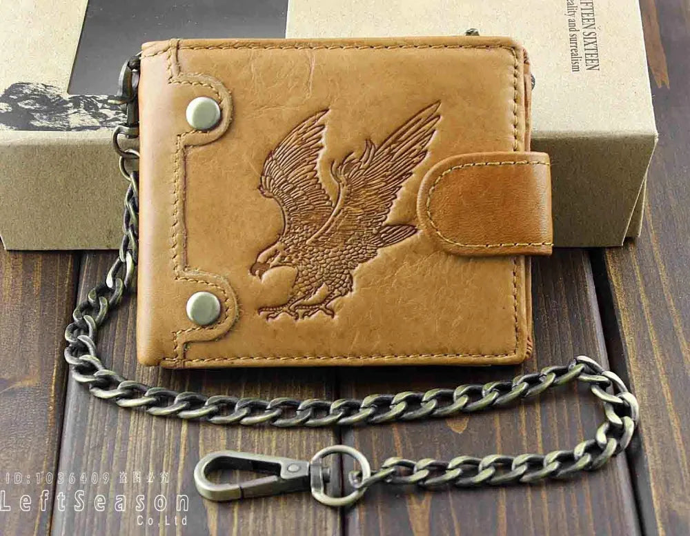 Western Biker Trucker Leather Wallet with Chain - Mens Boys Bw2