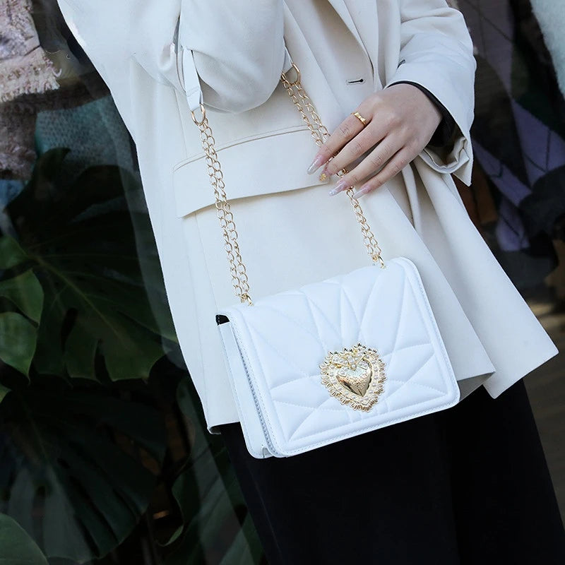 Leather Shoulder Bags for Women Retro Heart Female Bag