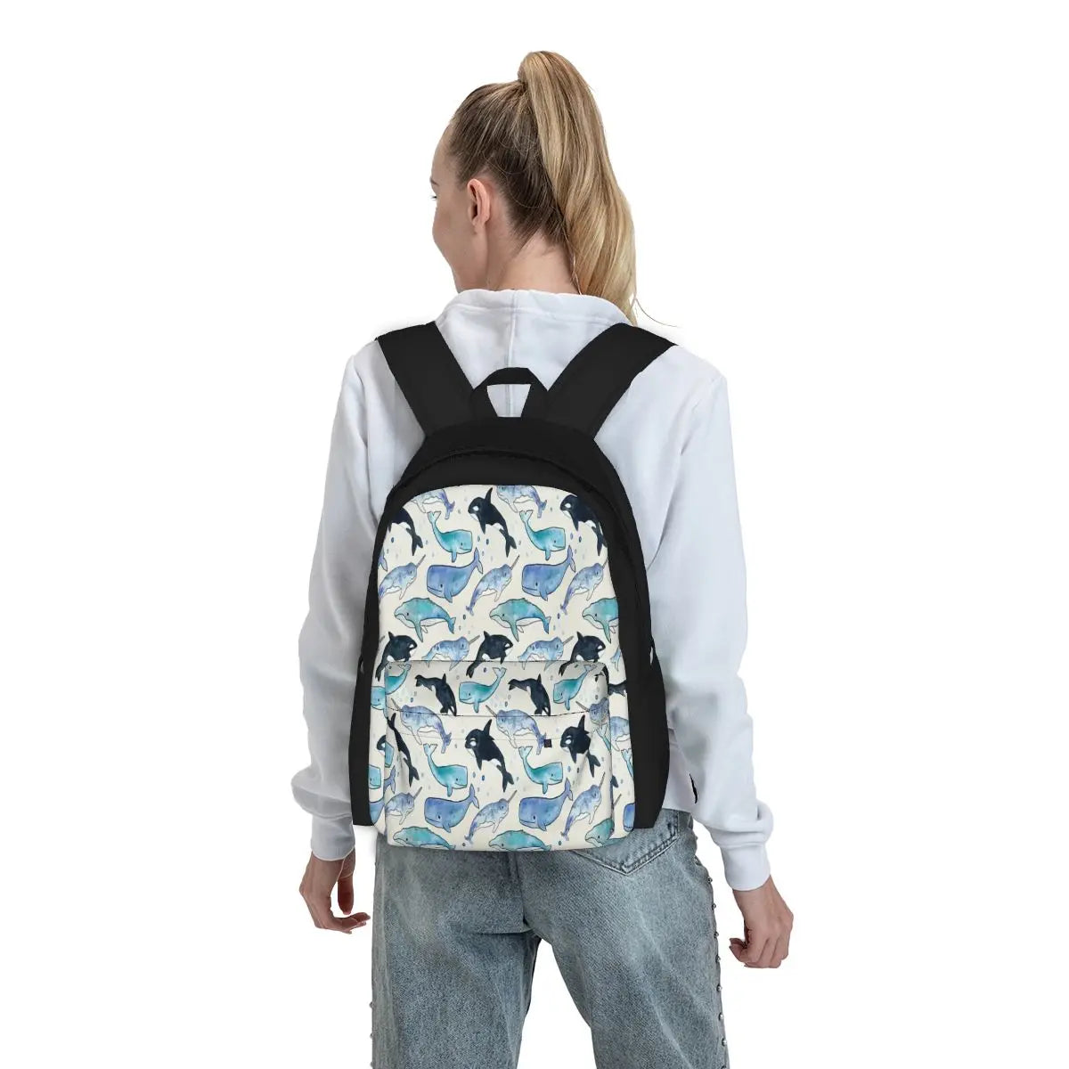Whales Orcas & Narwhals 2 Backpacks Waterproof School Bag