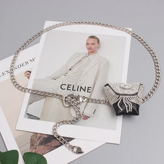 Bling Rhinestone Tassel Fanny Pack with Metal Chain
