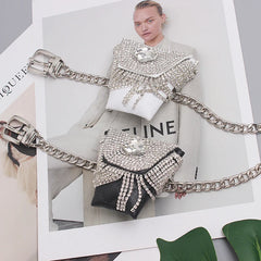 Bling Rhinestone Tassel Fanny Pack with Metal Chain