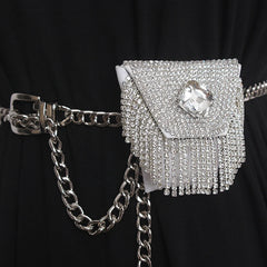 Bling Rhinestone Tassel Fanny Pack with Metal Chain