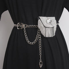 Bling Rhinestone Tassel Fanny Pack with Metal Chain