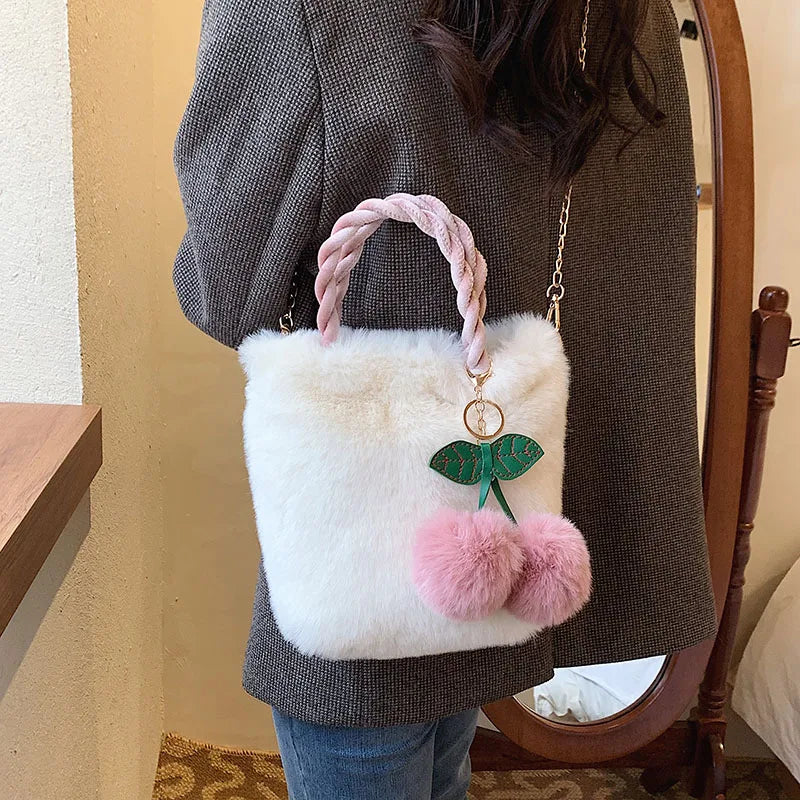 Soft Plush Tote Bag with Chain for Women