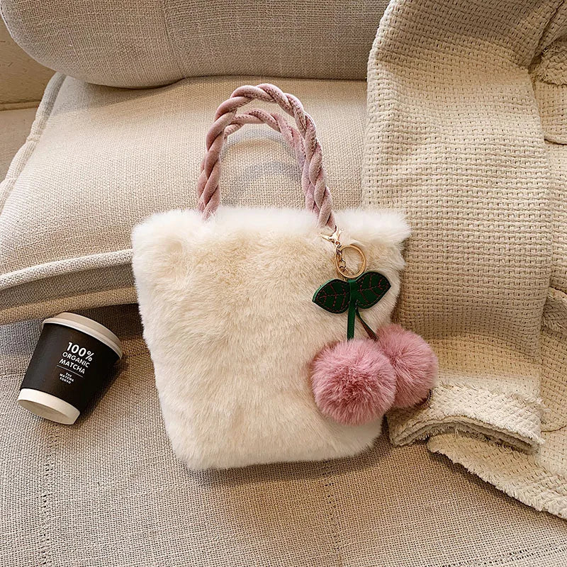 Soft Plush Tote Bag with Chain for Women