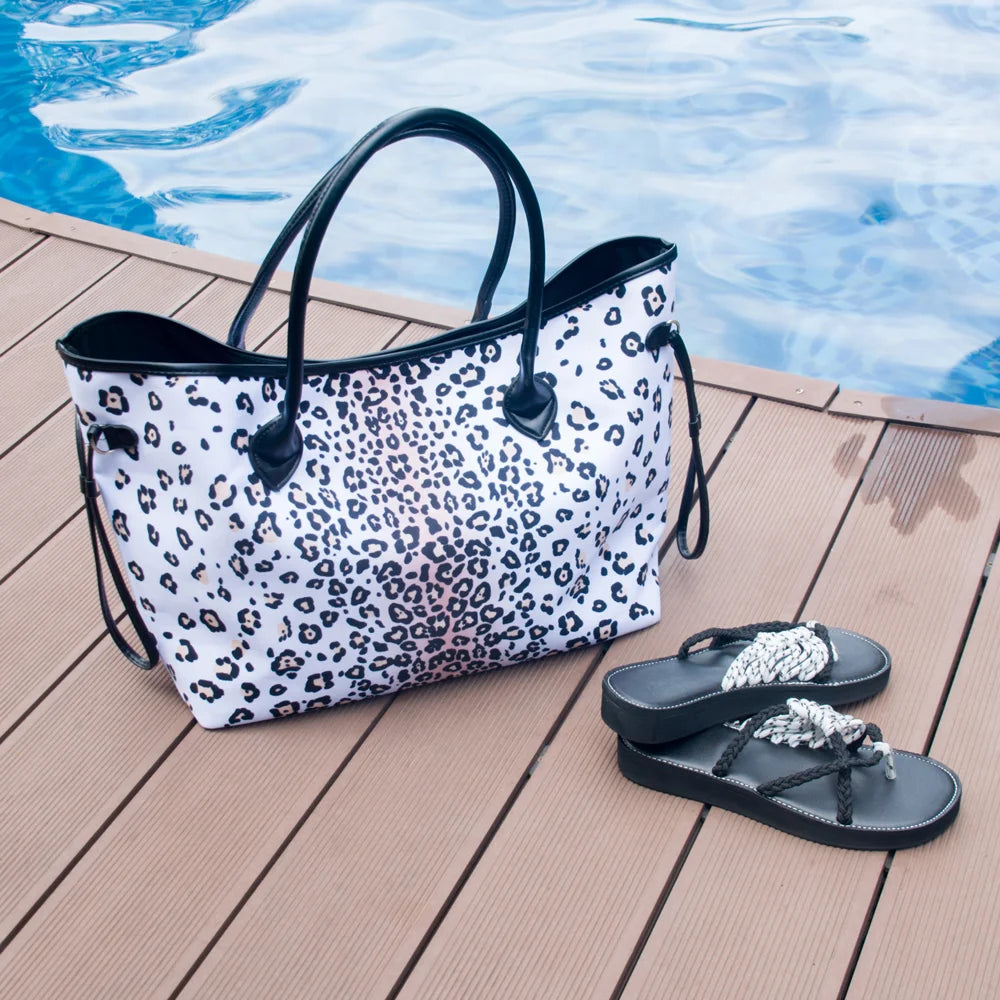 Ground Leopard Women Casual Canvas Handbag Leopard Print Canvas Tote Bag