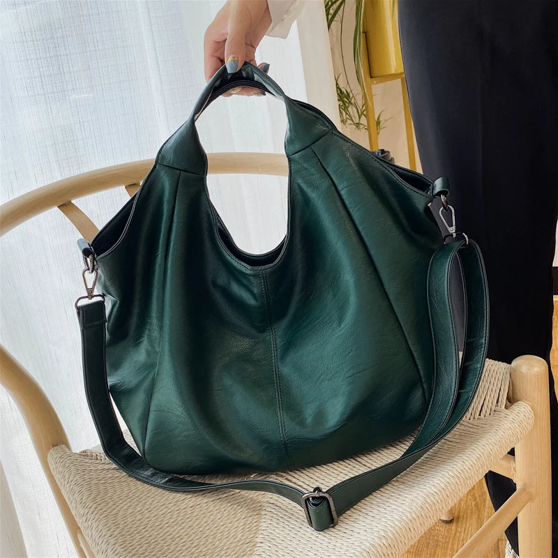 Leather Women Half Moon Bags Large Capacity Hobo Shopper Bag