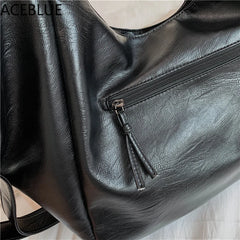Leather Women Half Moon Bags Large Capacity Hobo Shopper Bag