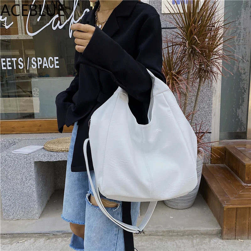 Leather Women Half Moon Bags Large Capacity Hobo Shopper Bag