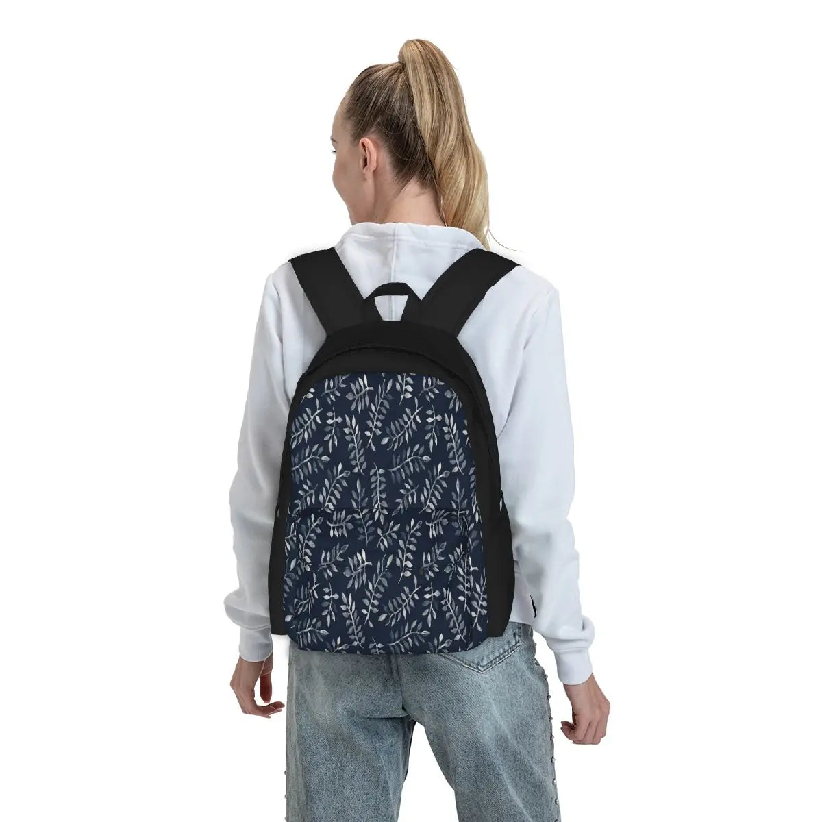 Leaves On Navy Backpack - School Bag for Men and Women