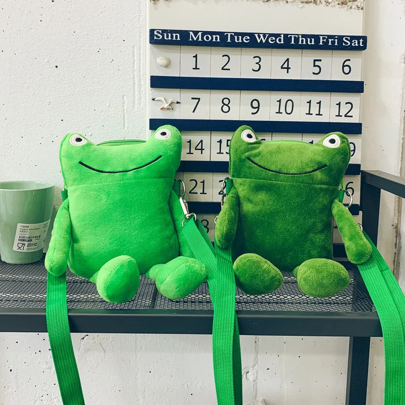 Funny Cartoon Plush Frog Shoulder Messenger Bag