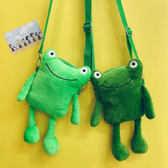 Funny Cartoon Plush Frog Shoulder Messenger Bag