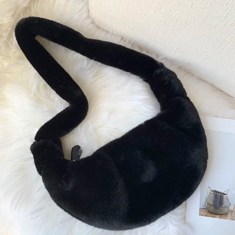 Women Faux Fur Tote Bag Plush Shoulder Bag