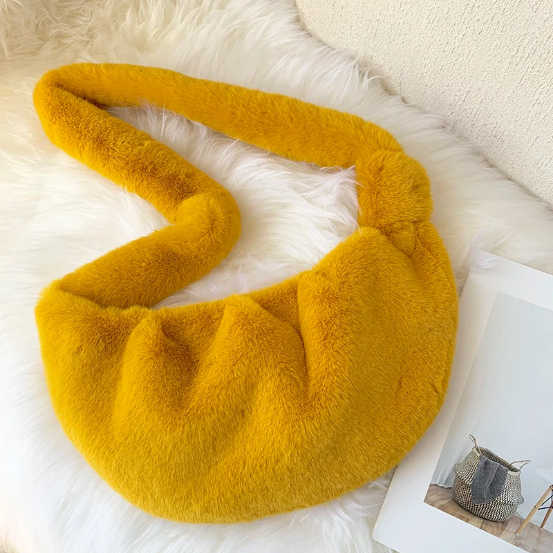 Women Faux Fur Tote Bag Plush Shoulder Bag
